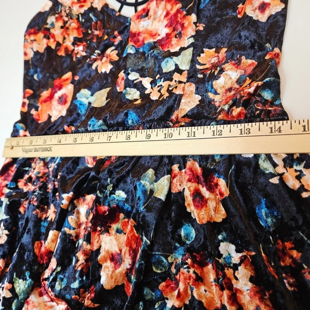 Rue 21 Womens Velvet Dark Floral Babydoll Romper Dress Large Festival Whimsigoth